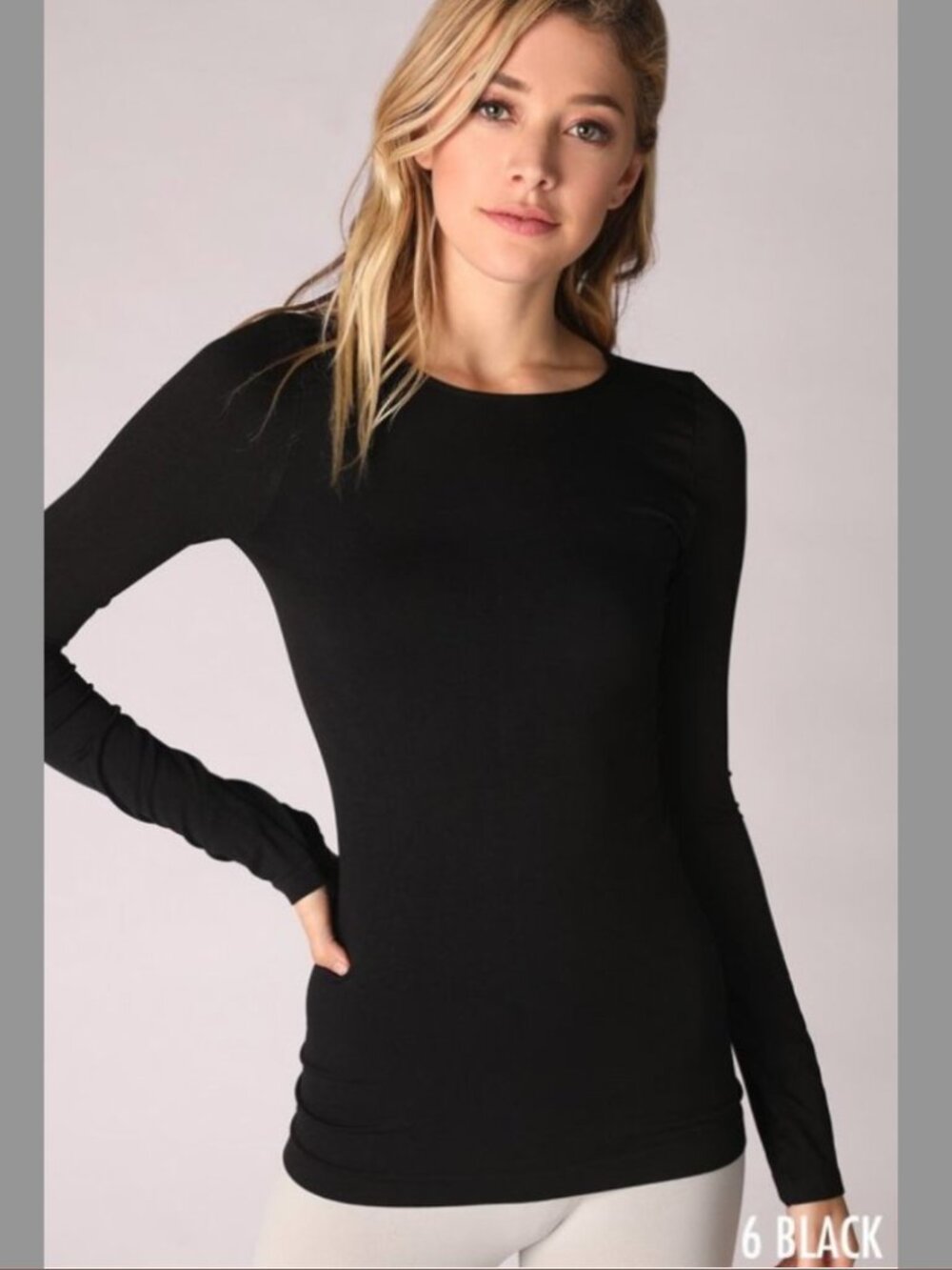 New Black Ultra Soft and Stretchy Long Sleeve Crew Neck Top